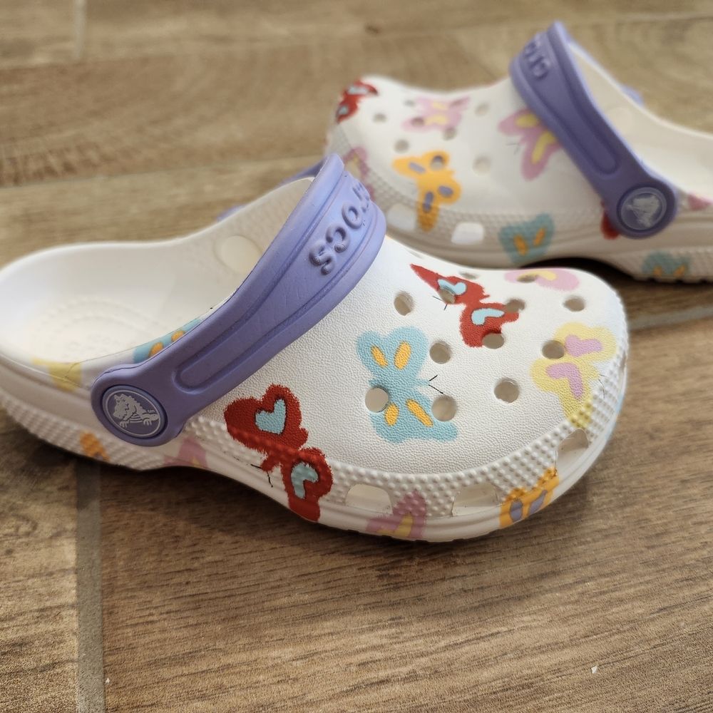 CROCS Kids Water Shoes with Colorful Butterfly Print
